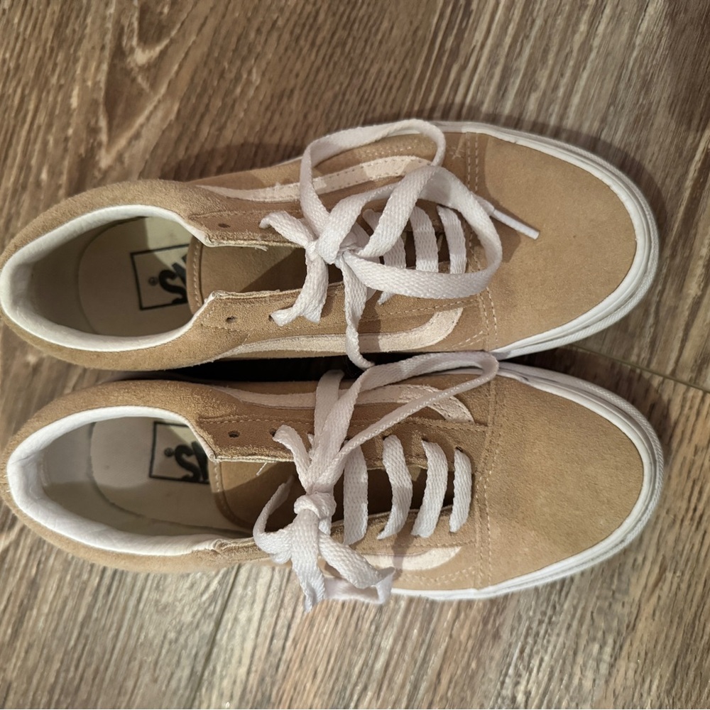 Vans Beige Suede Low-Top Sneakers with White Laces